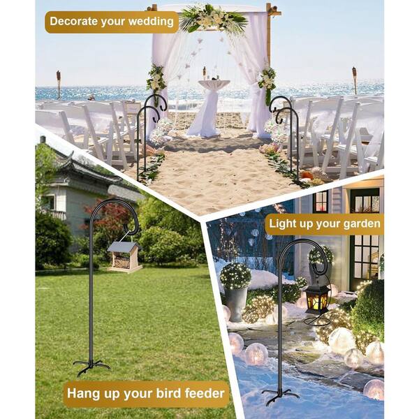 Misopily Shepherd Hook 108 in. Tall Heavy-Duty Metal Garden Hanging Pole Stake for Bird Feeder Plant Baskets Black 2 Pack