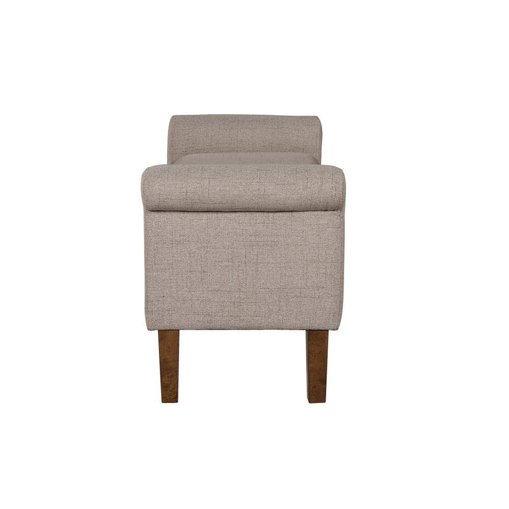 Cream Upholstered Storage Bench with Rolled Armrests