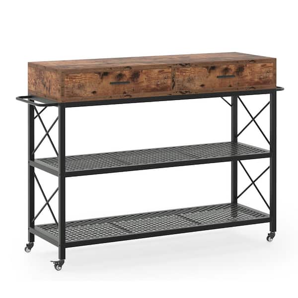 BYBLIGHT Bryauna Rustic Brown 2Drawer Kitchen Baker's Rack Island
