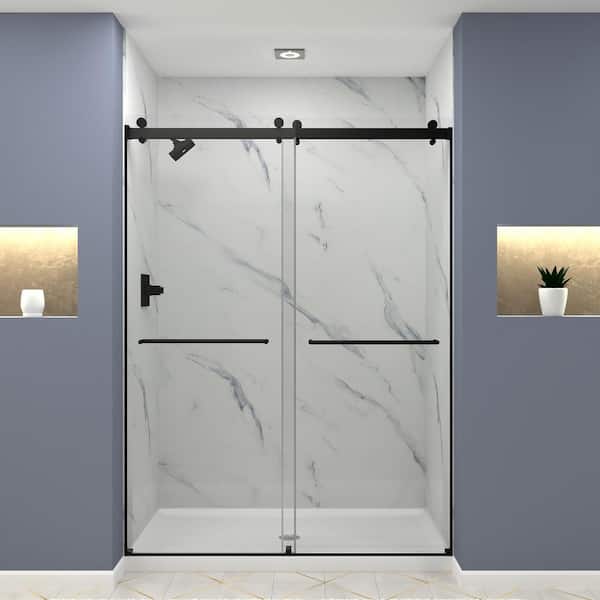 Transolid Brooklyn 60 in. W x 80 in. H Sliding Frameless Shower Door in Matte Black with Low Iron Glass
