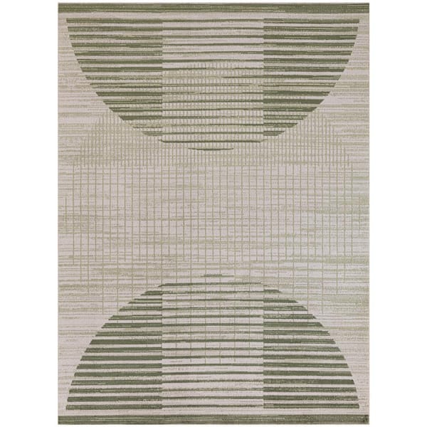Nourison Astra Machine Washable Ivory Olive 5 ft. x 7 ft. Graphic Contemporary Area Rug