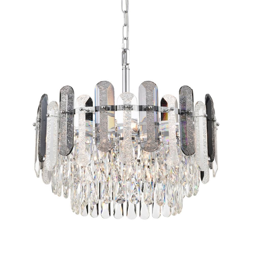 19.5 in. 8-Light Round Chrome Tiered Rippled Glam Crystal Chandelier for Dinning Living Room with No Bulb Included price history on PriceWatchPro