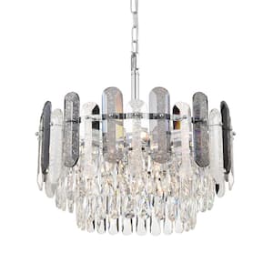 19.5 in. 8-Light Round Chrome Tiered Rippled Glam Crystal Chandelier for Dinning Living Room with No Bulb Included