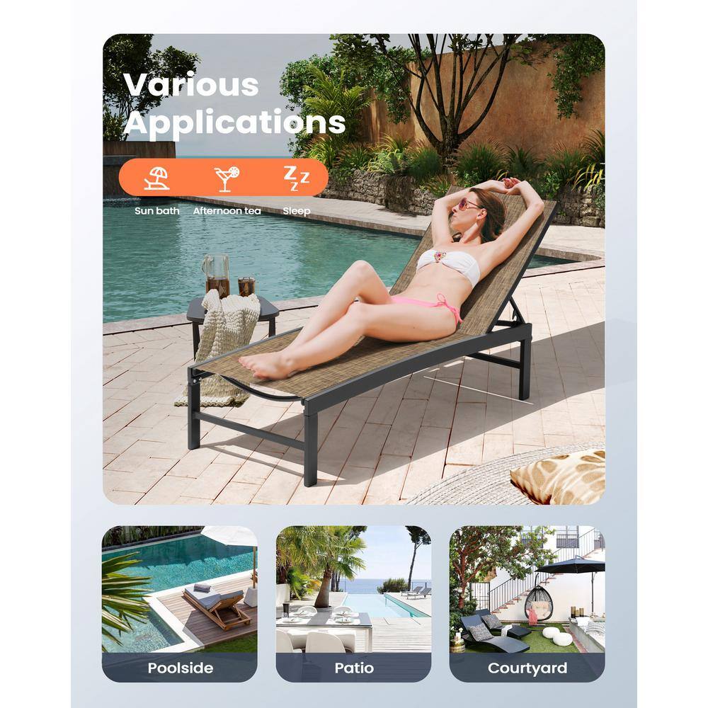 Elegant Curved Aluminum Outdoor Chaise in Gray & Dark Brown