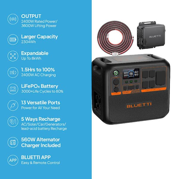 2400W Continuous/3600W Peak Output Power Station AC200PL LiFePO4 Battery Solar Generator with 560W Alternator Charger