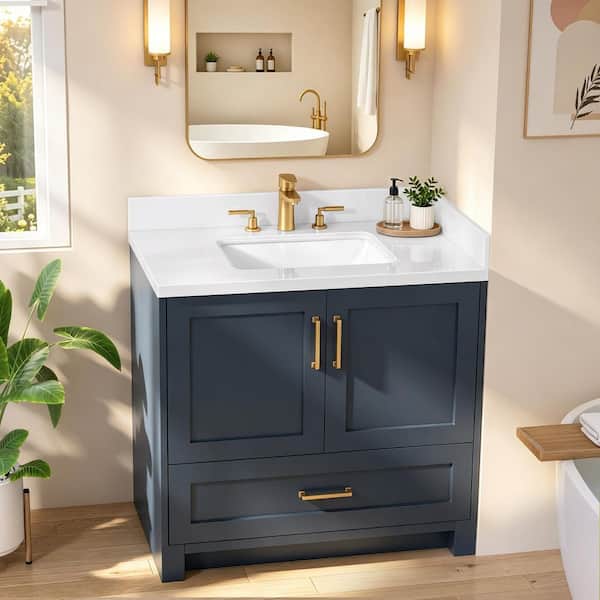 Zeafive Por 36 in. W x 22 in. D Engineered Stone White Rectangular