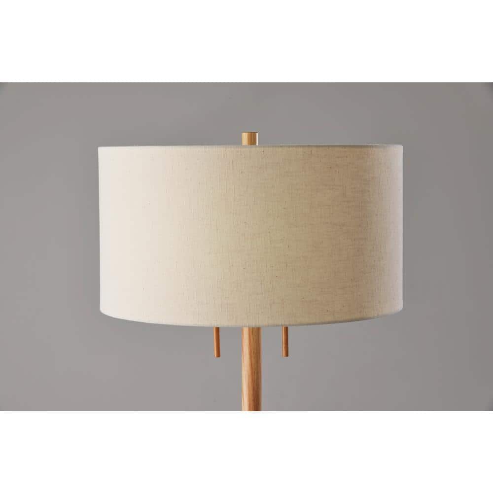 Streamlined Natural Rubberwood Floor Lamp with Antique Brass Accents
