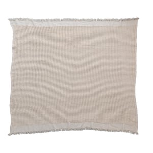 Natural Soft Cotton Waffle Weave Throw Blanket with Fringe