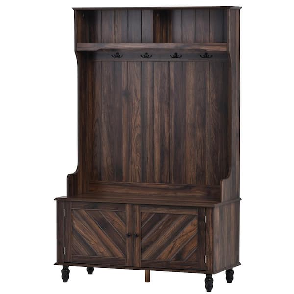 Asucoora Ingrid Brown 40 in. W x 65 in. H Hall Tree with Bench and Shoe Storage