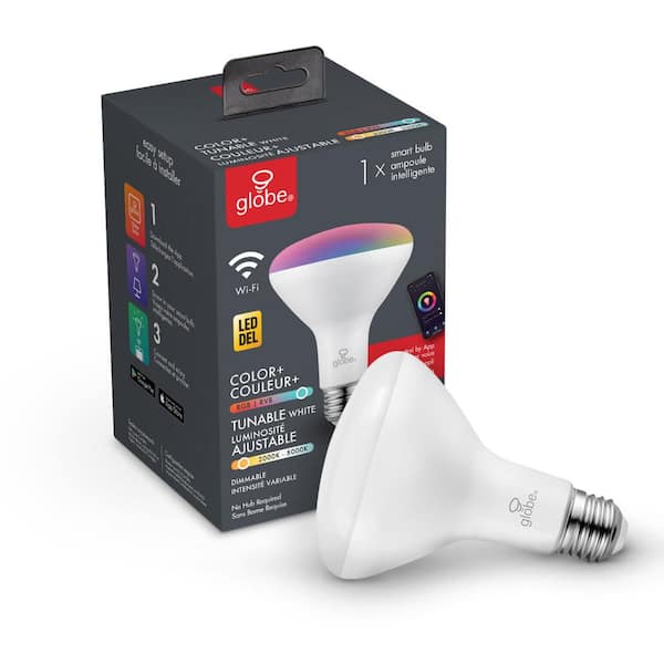 Globe Electric 65-Watt Equivalent E26 Base BR30 Wi-Fi Smart LED Light Bulb Color Changing RGB and Tunable White