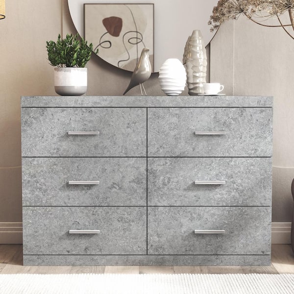 GALANO Hamsper 6-Drawers Concrete Gray Dresser (31.7 in. H x 46.5 in. W x 16.3 in. D)