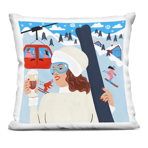 Stupell Industries Sipping Cocoa on Ski Lift Blue Abstract Polyester 18 in. x 18 in. Throw Pillow