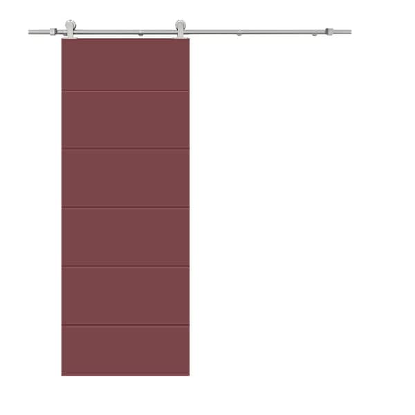 CALHOME Modern Classic 30 in. x 80 in. Maroon Stained Composite MDF Paneled Interior Sliding Barn Door with Hardware Kit
