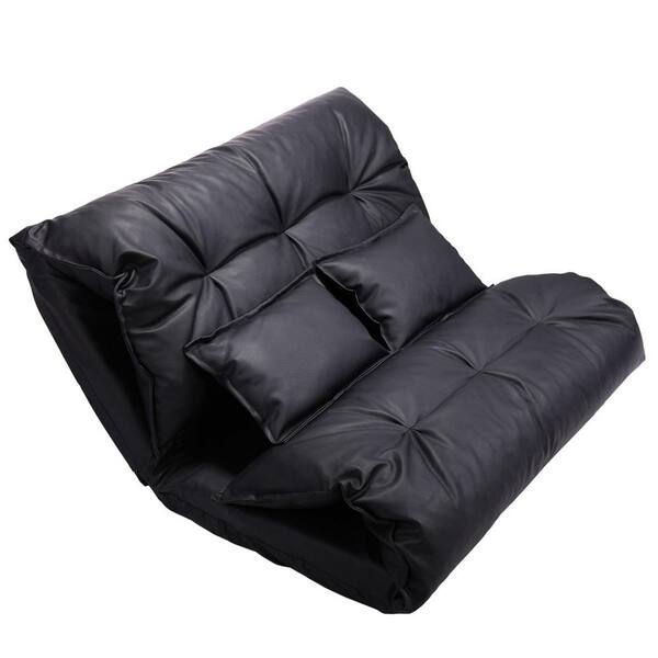 Costway Pu Leather Foldable Modern Leisure Floor Sofa Bed Video Gaming 2  Pillows Black : Target