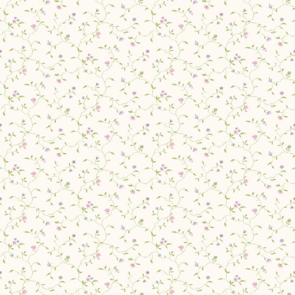 Unbranded Miniatures 2-Lilac/Pink/Green/Ivory Mini Floral Vine Design Matte Finish Non-Pasted Vinyl Non-Woven Wallpaper Sample
