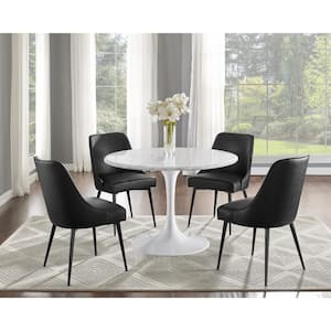Colfax 45 in. Round White Marble Table with 4 Black Upholstered Chairs