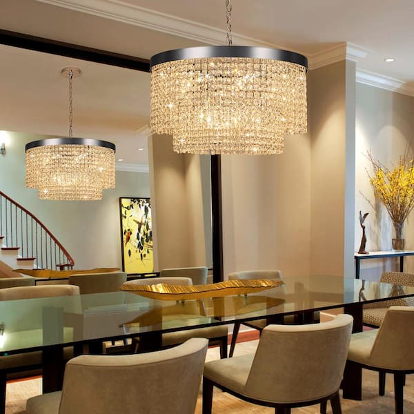 Orillia 9-Light 2-Tier Modern Chrome Chandelier with Crystal