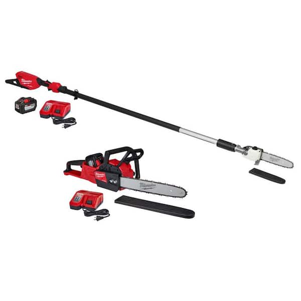 Milwaukee M18 FUEL 10 in. 18V Lithium-Ion Brushless Cordless Telescoping Pole Saw Kit & Chainsaw, (2) 12.0 Ah Battery, (2) Charger