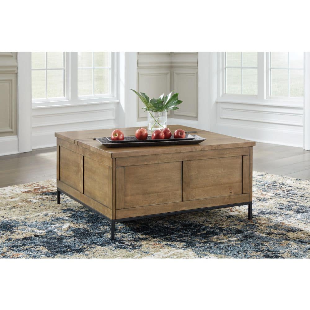 Contemporary Black and Brown Square Lift-Top Coffee Table with Storage