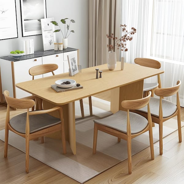 Dovelina Brix Modern Rectangle Oak Wood Top 67 in. Double Pedestal