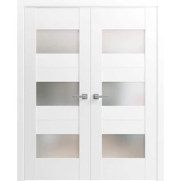 VDOMDOORS 48 in. x 96 in. 2 Panel White Finished Solid MDF Sliding Door with Hardware