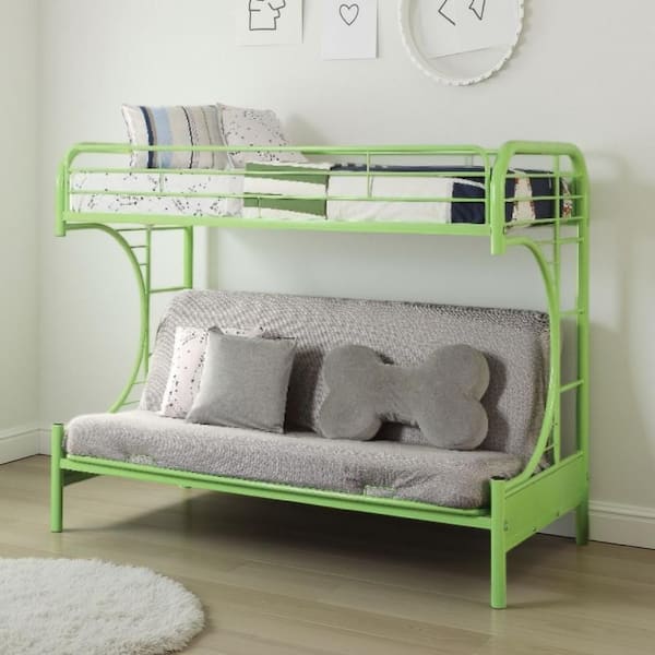 Modern Green Twin Over Full Bunk Bed With Built in Side