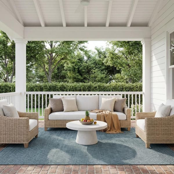 Cirelia Trellis Aqua 3 ft. x 8 ft. Outdoor Runner Rug