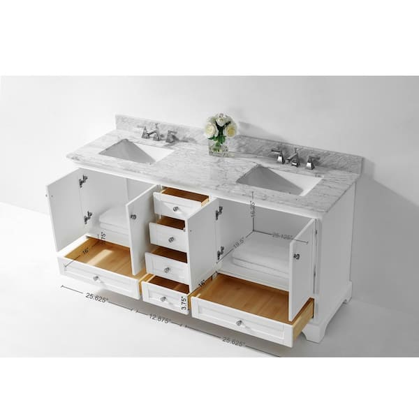 Ancerre Designs Audrey 72 in. W x 22 in. D Vanity in White with Marble  Vanity Top in Carrara White with White Basin VTS-AUDREY-72-W-CW - The Home  Depot