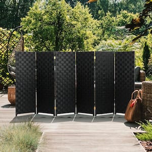 4 ft. Short Woven Fiber Outdoor All Weather Folding Screen - 6 Panel - Black