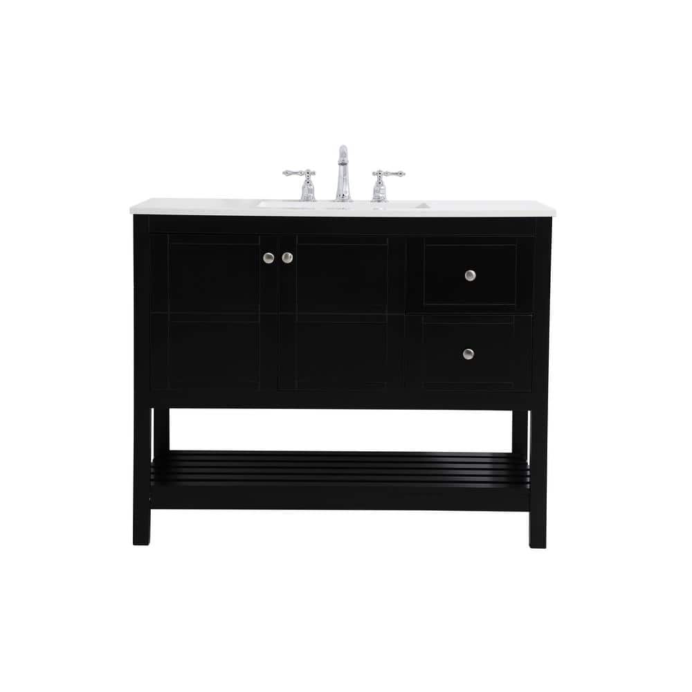 Timeless Home 42 in. W x 22 in. D x 34 in. H Single Bathroom Vanity in Black with White Quartz with White Basin