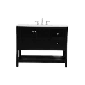 Timeless 42 in. W x 22 in. D x 34 in. H Single Bathroom Vanity in Black with White Engineered Stone with White Basin