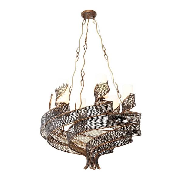 Varaluz Flow 6-Light Hammered Ore Chandelier with Gloss Opal Glass
