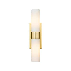 Ballston Urban 18 in. 2-Light Satin Gold Vanity Light with Glass Shade