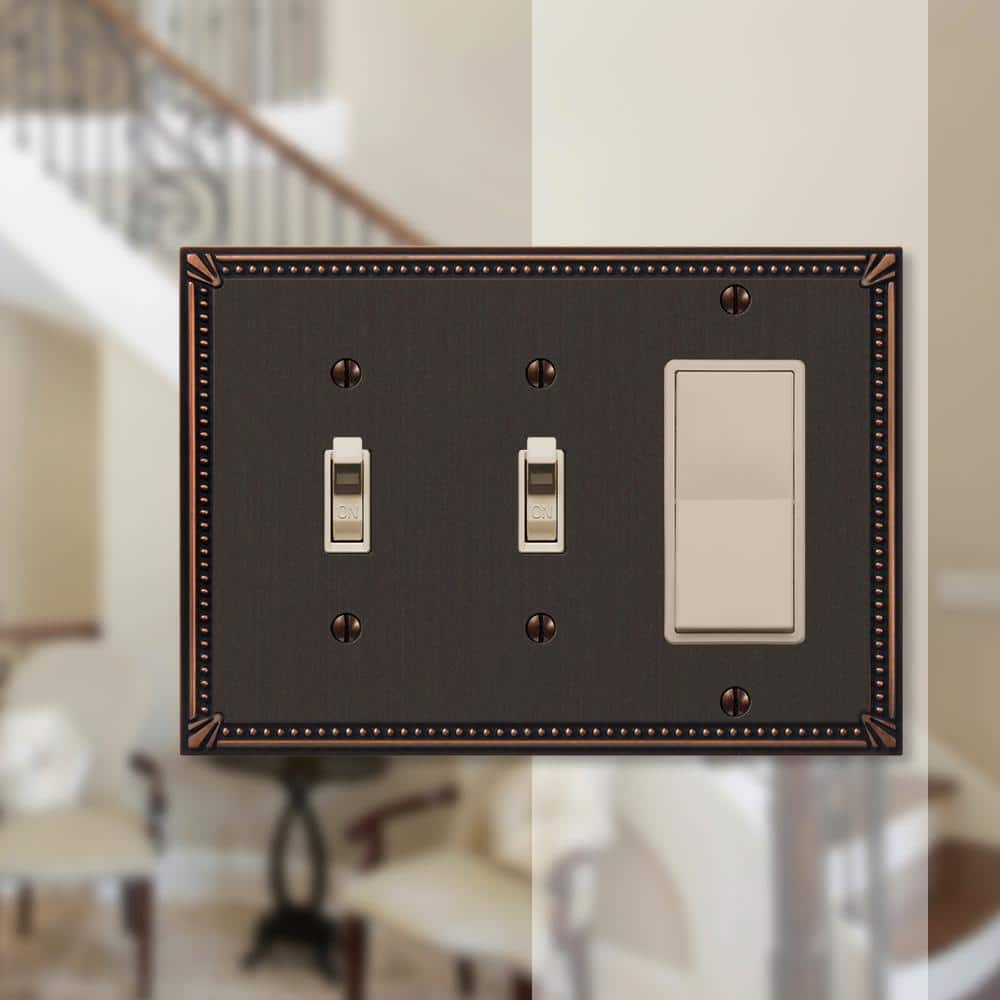 Aged Bronze Double Toggle Single Rocker Metal Wall Plate