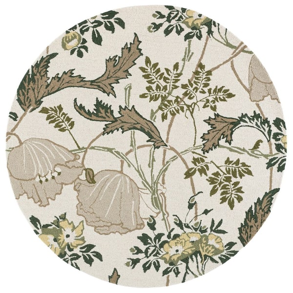 Jardin 6 ft. x 6 ft. Round Ivory/Green Sweet Floral Area Rug