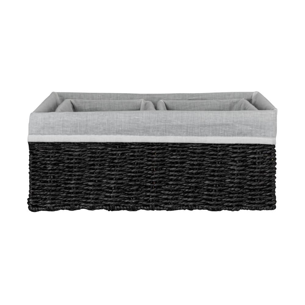 Black Wicker Rectangular Storage Basket Set with Liners
