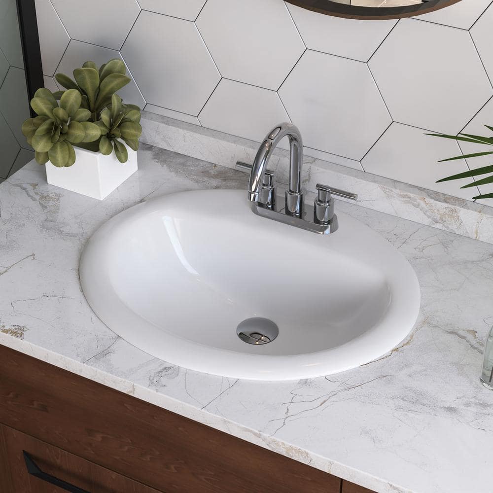 DEERVALLEY Oval 20.29 in. L Viterous China Drop-In Sink Bathroom Sink ...