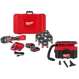 M18 18V Brushless Cordless FORCE LOGIC Press Tool w/Copper ACR Jaws Kit and M18 FUEL PACKOUT Cordless 2.5 Gal. Vacuum