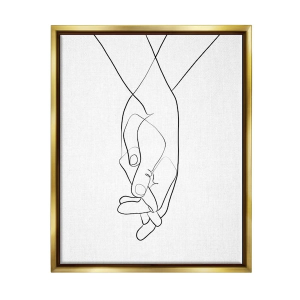 The Stupell Home Decor Collection Hands Intertwined Romantic Gesture Minimal Linework" by Ros Ruseva Floater Frame People Wall Art Print 17 in. x 21 in.