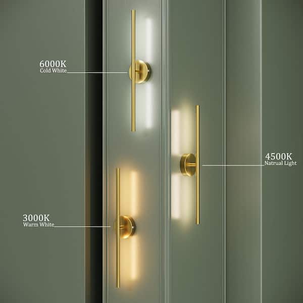 31 in. Modern Satin Gold Battery Operated Wall Sconce (Set of 2) 360° Rotatable Dimmable Rechargeable Wall Light Remote