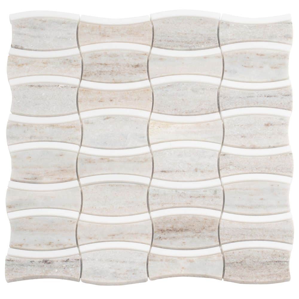 Mirage 12 in. x 12 in. Polished Warm Beige White Marble Floral Mosaic Wall and Floor Tile (5.04 sq ft/case)-5 Pack price history on PriceWatchPro