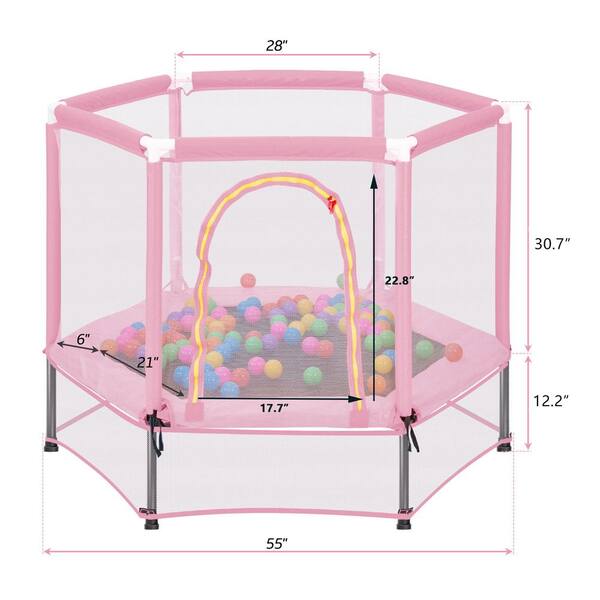 SUNRINX 4.58 ft. Pink Toddlers Mini Trampoline with Safety