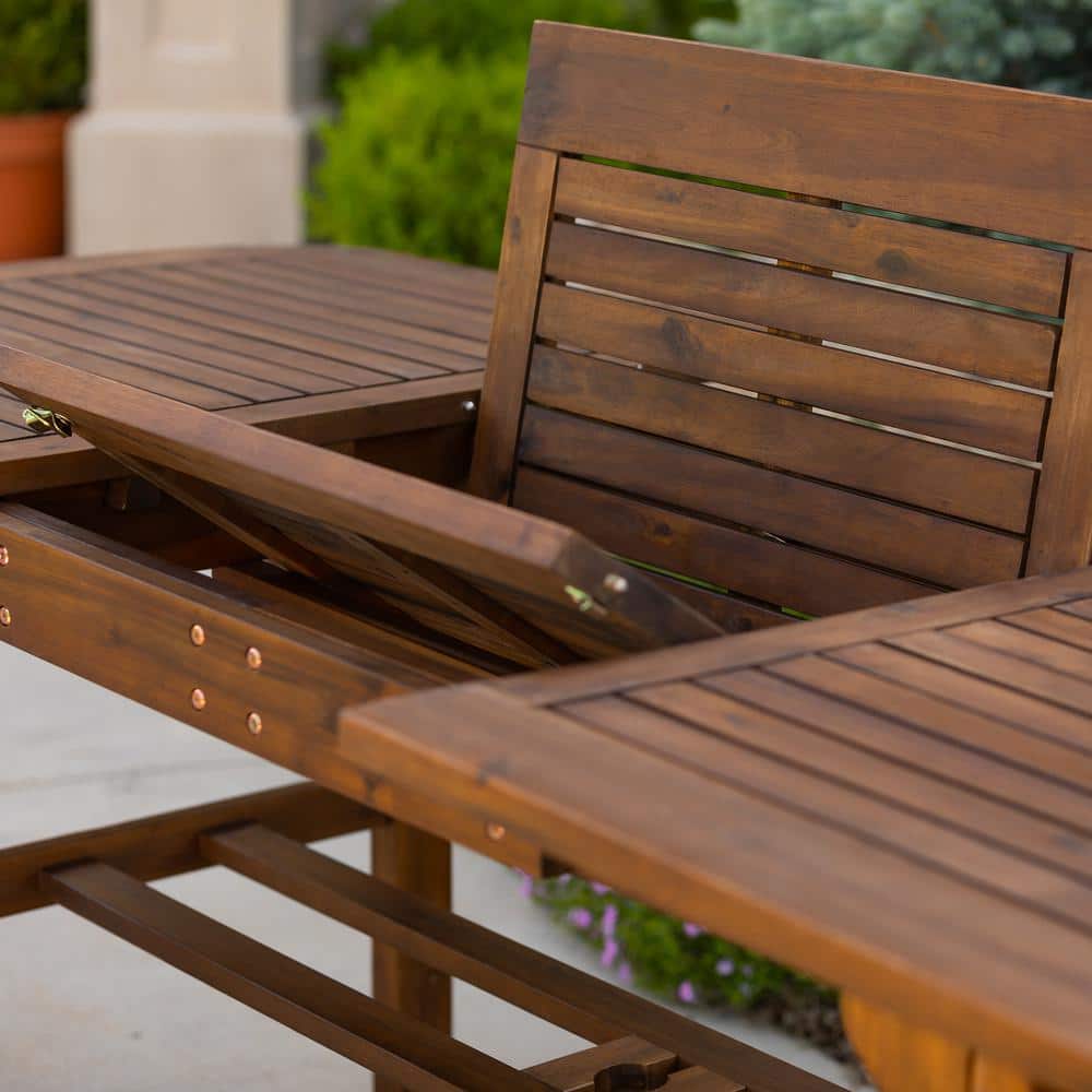 Extendable Solid Acacia Wood Outdoor Dining Table in Dark Brown