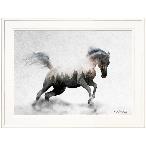 HomeRoots Charlie Running White Stallion 1-Piece Framed Wall Art 15 in. x 19 in.