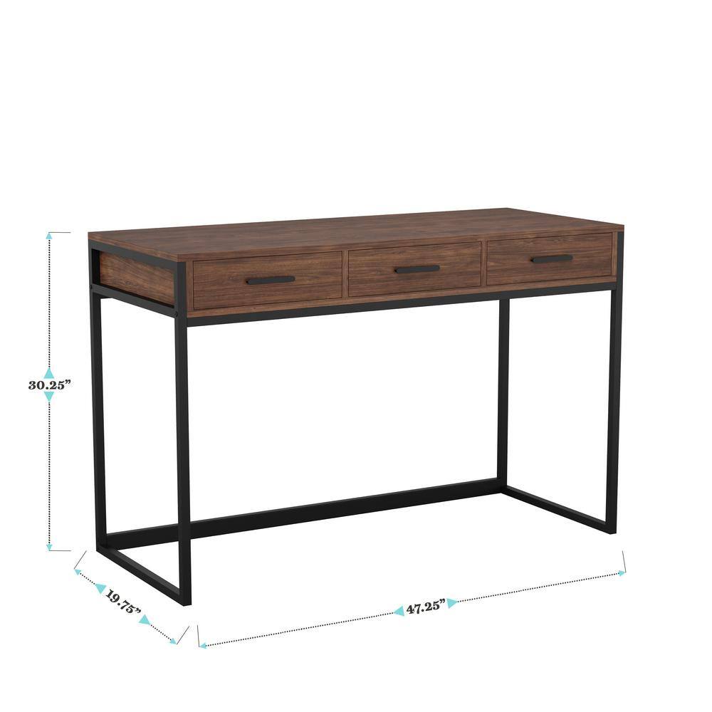 Walnut Wood Grain Desk with Oil Rubbed Bronze Frame and Drawers