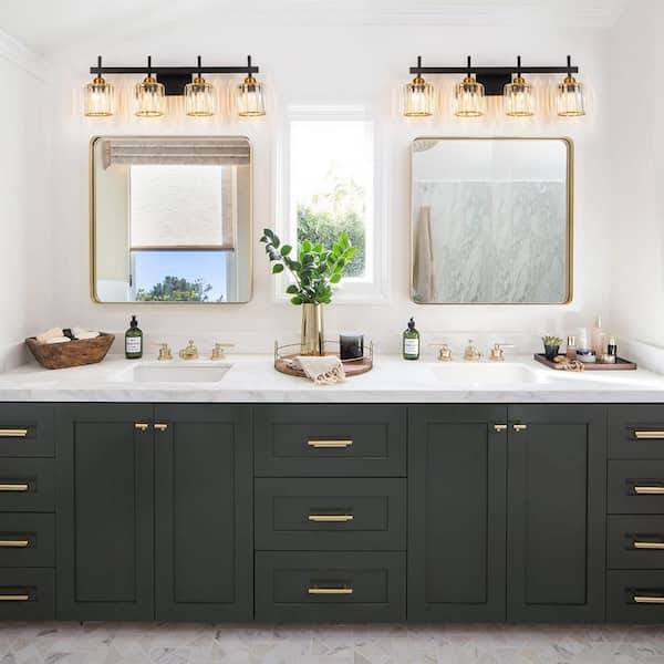 Orillia 4-Light 28 in. Crytal Black and Gold Bathroom Vanity Light Fixture