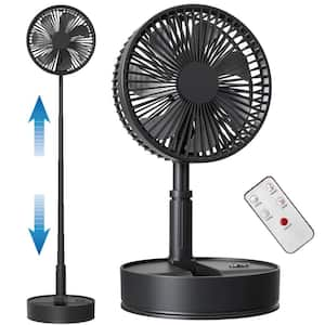 Foldaway Oscillating 8 in. 4 Fan Speeds Desk Fan in Black with Remote Control, 7200mAh Rechargeable Battery Operated