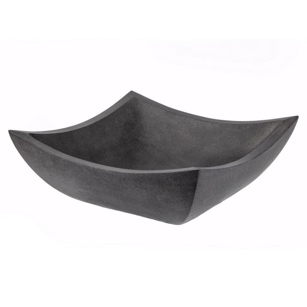 Honed Black Lava Stone Square Vessel Sink, 15.5"
