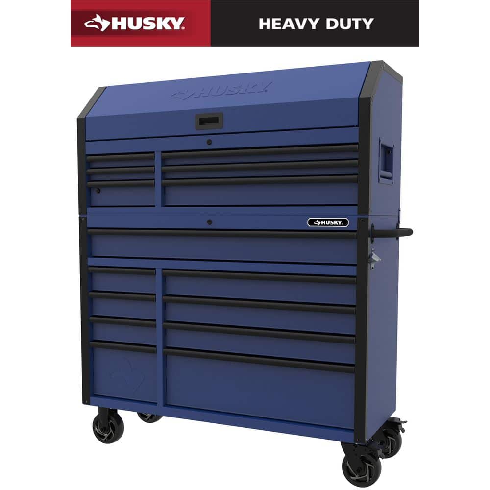 Husky Heavy-Duty 52 in. W 15-Drawer Matte Blue Steel Rolling Tool