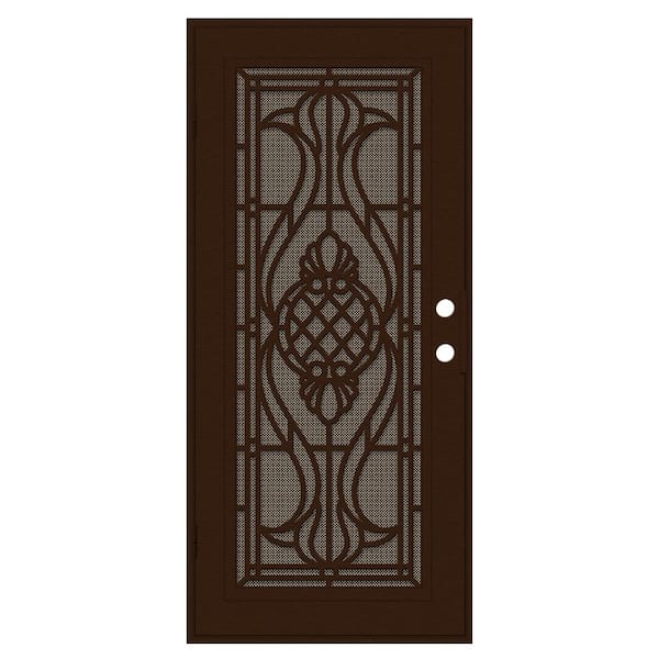 Unique Home Designs Manchester 32 in. x 80 in. Right Hand/Outswing Copper Aluminum Security Door with Bronze Perforated Metal Screen